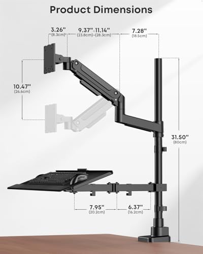Heavy-Duty Monitor Arm with Keyboard Tray for 49" Screen,Hold up to 44.4lbs