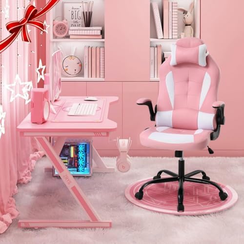Big Tall Gaming Chair,Ergonomic Comfortable Computer Office Desk Chair with Headrest Lumbar Support,Height Adjustable Tiltable,Wide Swivel Wheel for Kid Adults Home Office Gaming,Pink