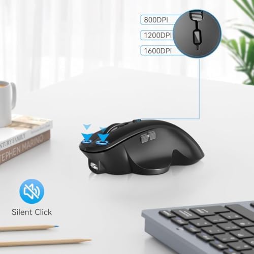 Uiosmuph Mini Wireless Bluetooth Mouse for Travel, Silent Small Mouse Black