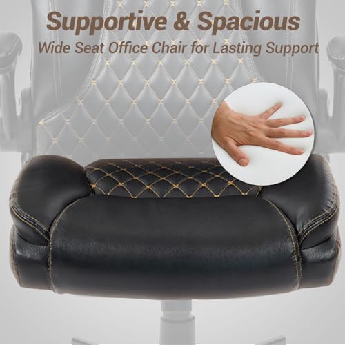 450LBS Ergonomic Office Chair with Flip Up Arms, Heavy Duty PU Leather Big and Tall Desk Chair, High Back Swivel PC Chair for Home Office, Gaming, Black