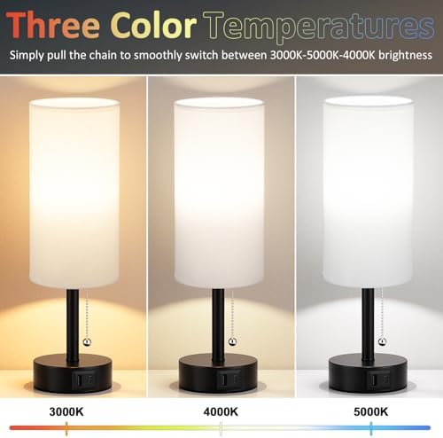 Fenmzee White Bedside Table Lamps Set of 2 - Bedroom Lamp for Desk, USB C+A