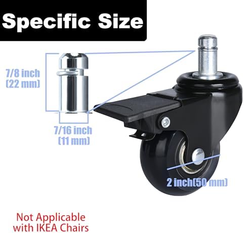 Office Chair Casters with Brake Heavy Duty 2 inch Universal Fit Locking Casters Set of 5 with Screwdriver Safe Roller Wheel Replacement All for Hardwood Floors Mat Carpet Tile