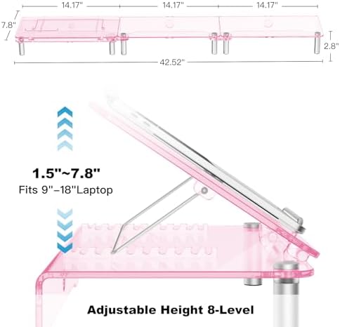 Pink Acrylic Dual Monitor Stand Riser,Laptop Riser Adjustable to 8 Angles