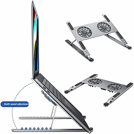 Vented Computer Stand for Laptop, Laptop Stand for Desk Adjustable Height with Fan 8-Angle Adjustable Laptop Stand for Desk Premium Aluminium Alloy Material Suitable for All Laptop