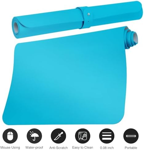Boutilon Leather Desk Pad Protector,Non-Slip Mouse Pad,Laptop Desk Pad,Office Mouse Mat,Waterproof Leather Desk Blotter,Desk Writing Pad for Office and Home (M-Blue,30"x14")