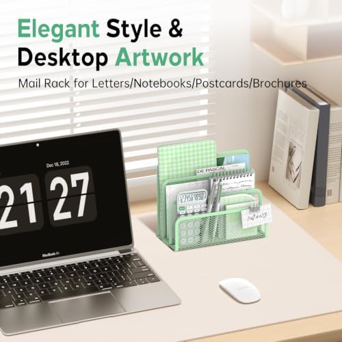 Mail Organizer Countertop for Desk, Mail File Holder with 3-Slot, Green