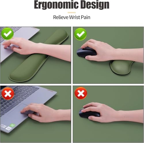 Bloss Leather Mouse Pad with Wrist Rest, Large Mousepad + Keyboard Pad, Non-Slip Desk Mat for Office, Home(27.6" x 13.8", Olive Green)