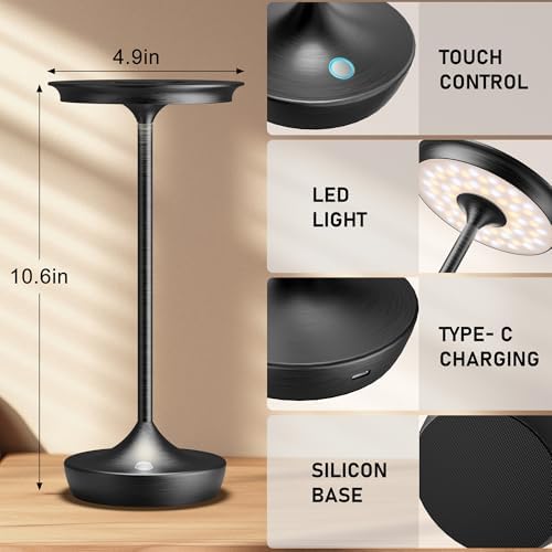 LED Rechargeable Cordless Outdoor 6000mAh Battery Table Lamp 2-Pack Black