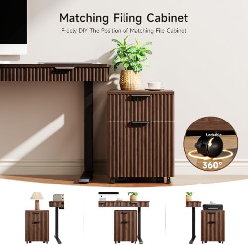 ONBRILL 55" Electric Standing Desk with File Cabine, Sit to Stand, Walnut