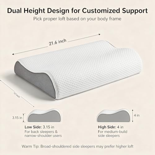 Low Profile Cervical Pillow, Thin Memory Foam Neck Pillow for Side Sleepers