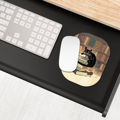 Small Mouse Pad, 6 x 7 Inch, Oval Mini Mouse Pad with Non-Slip Rubber Base for Laptop Wireless Mouse Keyboard Tray Mousepad, Glasses Cat