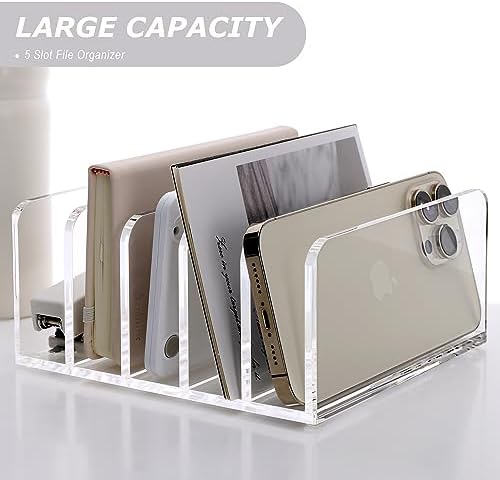 SANRUI Clear Mail Organizer Desk Sorter, Acrylic Letter File Holder 5-Slot