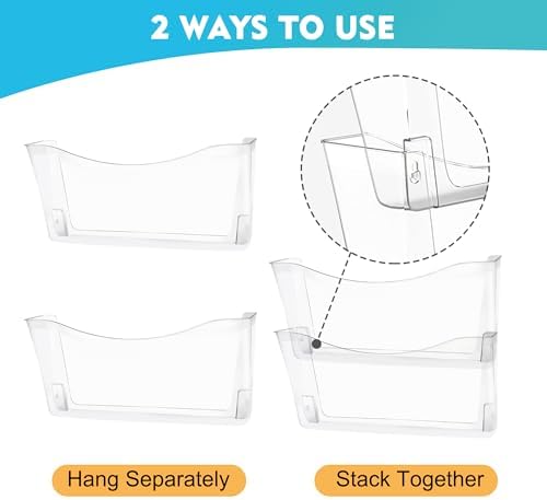 EASEPRES 8 Pack Clear Single Pocket Hanging File Organizer, Plastic Wall Mount Paper Mails Magazines Holder, Mounted Folder Bins for Office, School and Home, 13.85x3.14x6.88 inches