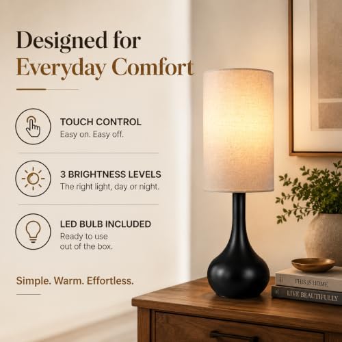 Touch Lamp for Nightstand,3-Way Dimmable Small Bedside Lamp