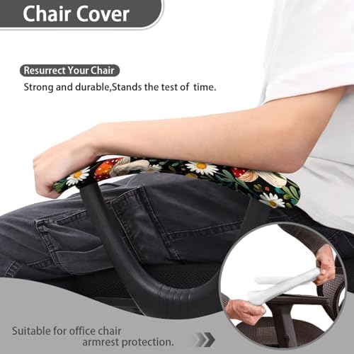 Mushroom Daisy Print Office Chair Armrest Covers 2Pcs Stretchy Gaming Chair Arm Protector with Elastic Edge, Universal Fit