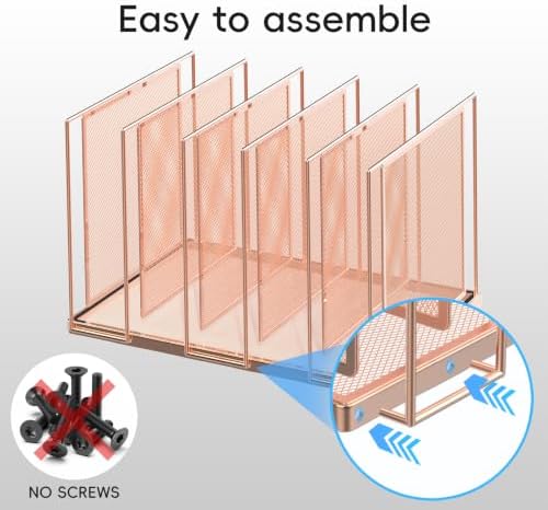 File Organizer for Desk, 5-Section Vertical File Sorter, Paper Holder Organizer Standing Metal File Folder for Office Home Classroom, Rose Gold