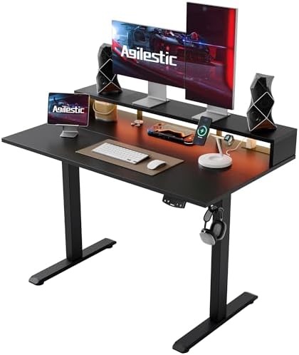 Agilestic 48 * 24 Inch Electric Standing Desk with Shelf & Led, Black