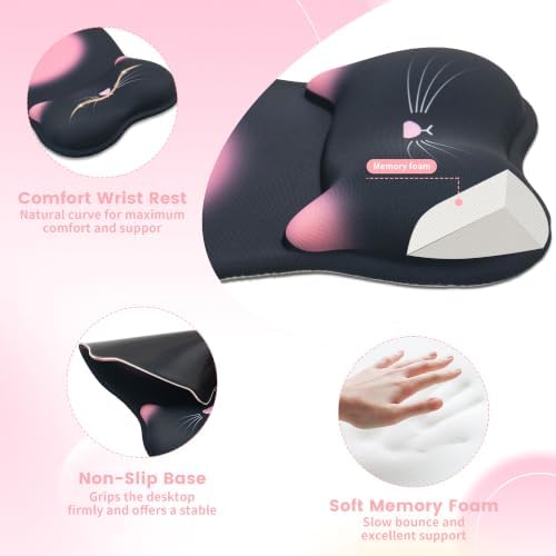 Ergonomic Mouse Pad with Wrist Rest,Cute Memory Foam Mousepad Wrist Cushion