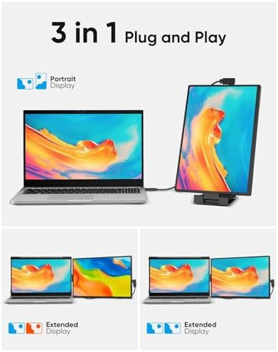 Dopesplay Laptop Screen Extender, 14" FHD 1200P IPS External Portable Monitor for Laptop, Plug & Play Dual Screen Monitor for 14"-17" Laptops, Compatible with Mac, Wins, Chrome, Android, Dex