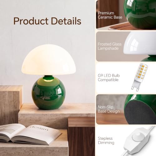 Dawnwake Mushroom Lamp Table Lamp for Bedroom-Small Table Lamps,Dark Green