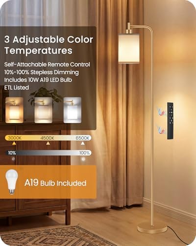 Dimmable Floor Lamp for Living Room with Remote & 10W Bulb