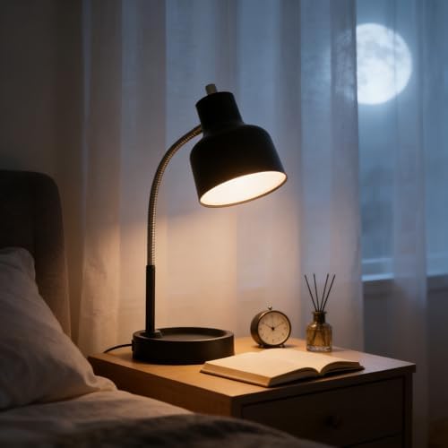 17" LED Catch-All Base & AC Outlet Adjustable Flexible Desk Lamp (Black)
