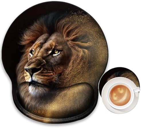 Lion Mouse Pad with Wrist Support Gel Mousepad Wrist Rest Animal Mouse Mat Gaming Cushion Mouse Pads for Computer Office Work Women Men Kids