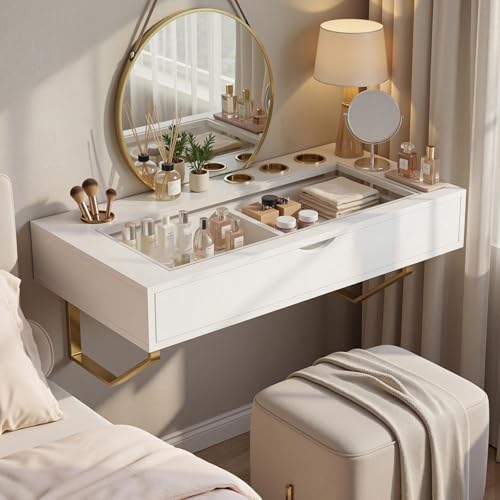 Floating Makeup Vanity Table, 31 inch Wall Mounted Desk for Bedroom, White
