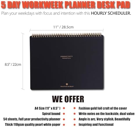 Weekly To Do List Planner w/ Hourly Schedule - A4 Workweek Desk Pad
