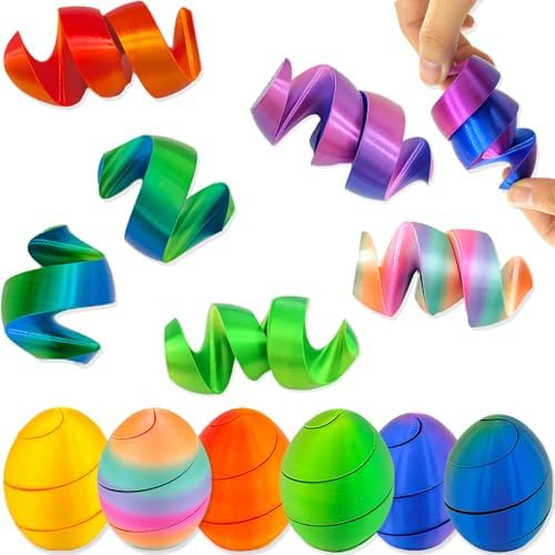 6 Pack 3D Printed Fidget Toys, Rotating Spiral Eggs, Easter Basket Stuffers