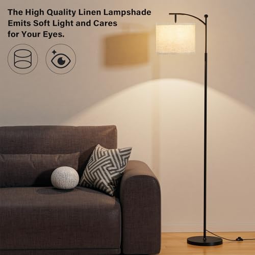 Ambimall 60" Floor Lamp for Living Room with 3 Color Temperatures, Adjustable Grey Shade with Black Pole, Tall Lamp for Bedroom Office Classroom Dorm Room, 9W Bulb Included
