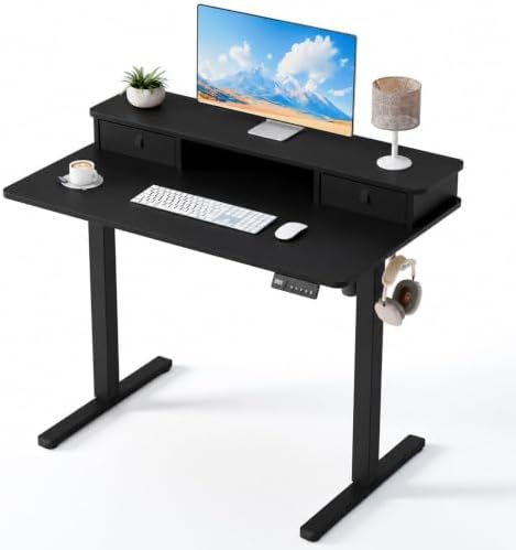 40" x 24" Electric Standing Desk with Dual Drawers, Black