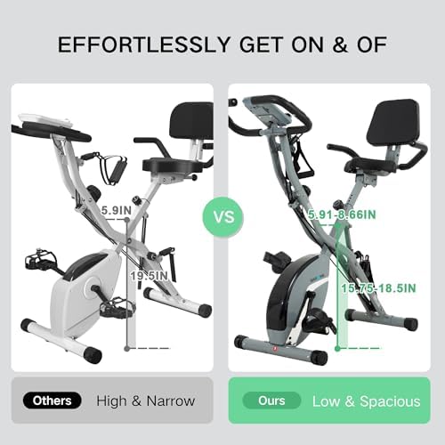 BARWING Stationary Exercise Bike for Home Workout, 5 IN 1 Foldable Indoor Cycling Bike for Seniors, 350LB Capacity, 16-Level Magnetic Resistance, Seat Backrest Adjustments