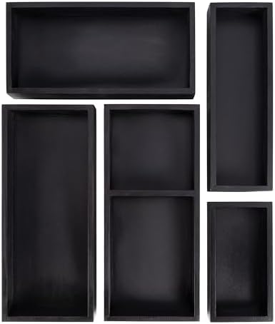 happimess Eldora 5-Piece Handcrafted Bamboo Drawer Organizers, Black