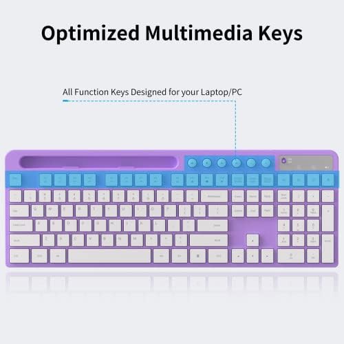 MARVO Wirelss Keyboard and Mouse Combo with Phone Holder, Full-Size, Purple