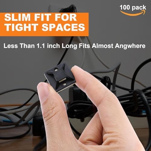 100 Pack 1.1 inch Zip Tie Adhesive Mounts Self Adhesive Cable Tie Base Holders with Multi-Purpose Tie wire clips with screw hole,Anchor stick on wire holder with 8 inch zip ties（White）