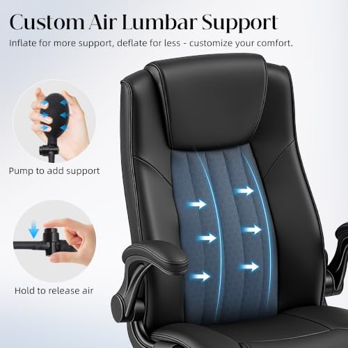 Office Chair, Ergonomic Executive Desk Chair Inflatable Lumbar Support High Back Computer Desk Chair Thick Cushion, Flip-Up Arms and Ergonomic Back Comfy Executive Office Chair for Home Office Gaming