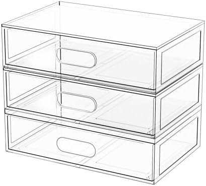 Clear Stackable Makeup Organizer with Drawer, 12''W Acrylic Storage Drawers