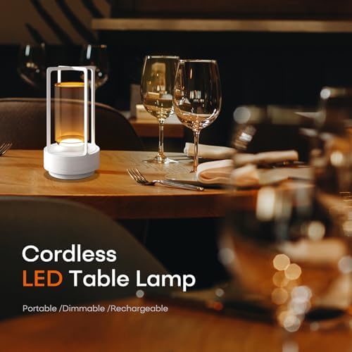 Rechargeable Cordless Small Metal Table Lamp, Stepless Dimming, 3-Color