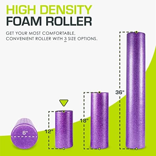 ProsourceFit High Density Foam Rollers 12 - inches long, Firm Full Body Athletic Massager for Back Stretching, Yoga, Pilates, Post Workout Trigger Point Release, Purple