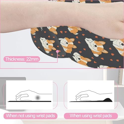 Cute Funny Corgi Dog Keyboard Wrist Rest Pad and Mouse Pad Wrist Support Set,3-in-1 Ergonomic Mouse Pad with Non-Slip Rubber Base for Home Office Game Computers Desk,