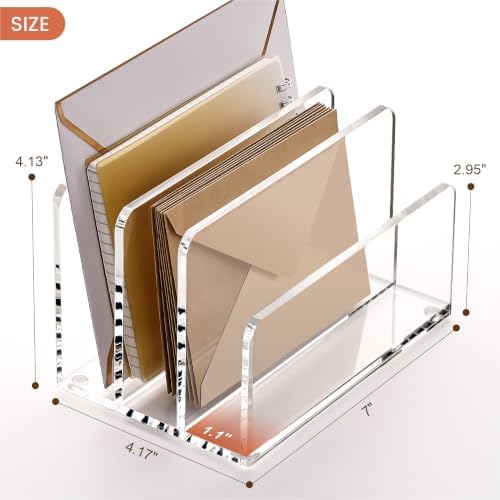 YUXUN Acrylic Mail Organizer, Clear Mail Holder - 3 Compartments Mail Sorter, File Organizer for Desk, Office Accessories for Mail, Bills, Documents, Notebooks