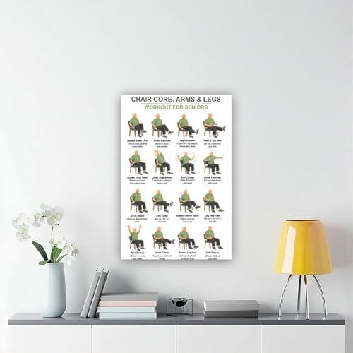 Chair Exercises for Seniors Seated Core Arms Legs Workout Low Impact Elderly Canvas Poster Wall Art for Living Room Bedroom Decor Frame 16x24inch