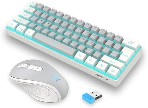 Snpurdiri 2.4G 60% Wireless Gaming Keyboard and Mouse Combo (White-Grey)