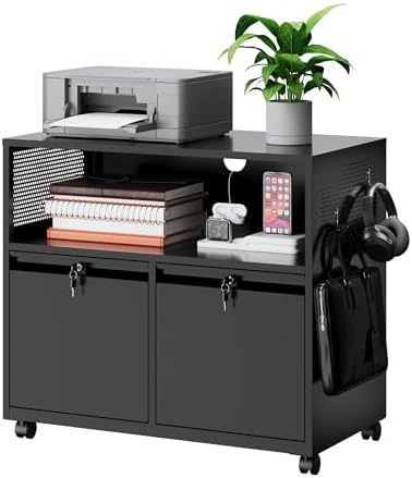MIIIKO File Cabinet with Storage 2 Drawers, Rolling File Cabinet for Home Office, Metal Black 2 Drawers Storage with Shelf, for Printer, Letter A4 File Organizer