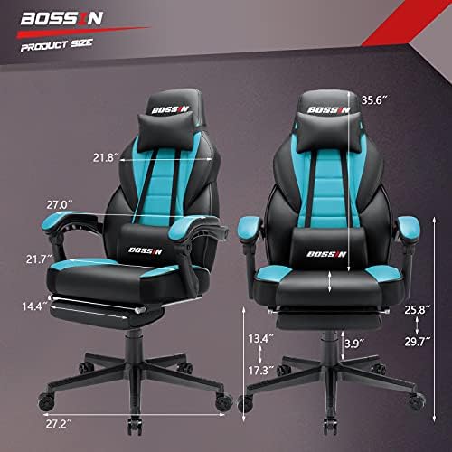 BOSSIN Big and Tall Gaming Chair with Footrest and Massage, 400lb Weight Capacity, Ergonomic Heavy Duty Chair with Large Size Seat and High Back
