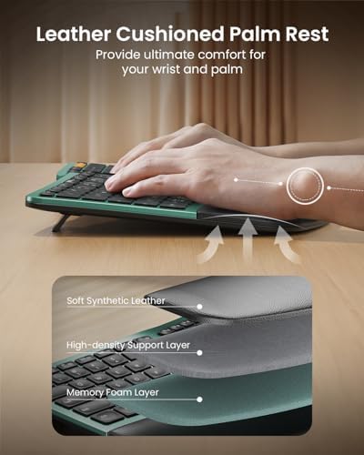 ProtoArc EK01 Plus Backlit Full Size Wireless Ergonomic Keyboard Green and EM11 NL Bluetooth Vertical Mouse Green