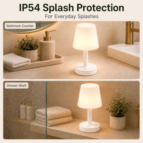 Rechargeable Table Lamp, Mini Cordless Shower Lamp for Bathroom, IP54