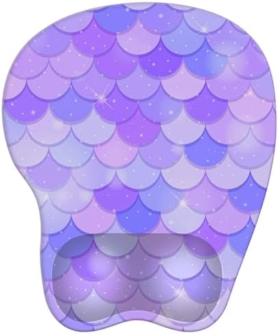 Mouse Pad with Wrist Rest Ergonomic Mouse Pad with Comfortable M-Shape Pain Relief Wrist Support Non-Slip PU Base Mousepad for Laptop, Office & Home (Purple Mermaid)