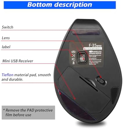 Ergonomic Wireless Mouse, Vertical F 35A Shape with Finger Groove Support for Office Work and Gaming Sessions